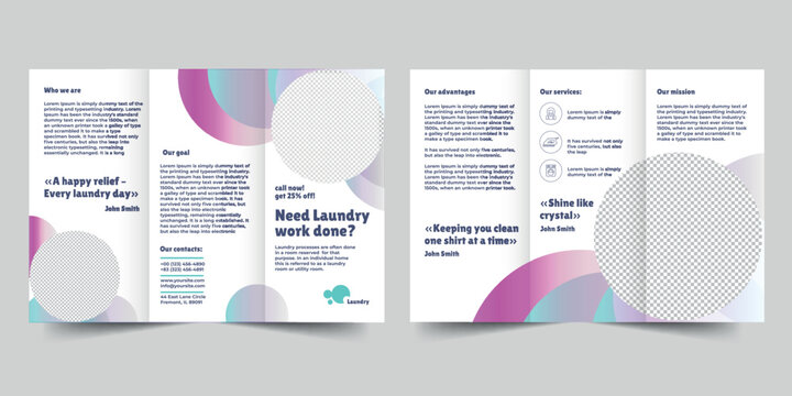 Laundry  trifold brochure template. A clean, modern, and high-quality design tri fold brochure vector design. Editable and customize template brochure