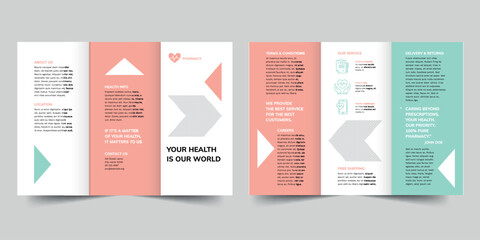 Pharmacy  trifold brochure template. A clean, modern, and high-quality design tri fold brochure vector design. Editable and customize template brochure