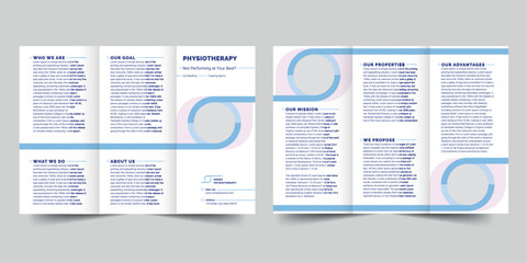 Physiotherapy trifold brochure template. A clean, modern, and high-quality design tri fold brochure vector design. Editable and customize template brochure