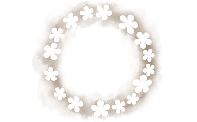 花柄シルエットの円フレーム-ブラウン ふんわり水彩画テクスチャ イラスト素材 色違い・差分有