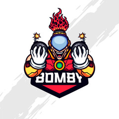 Bomber Mascot Logo with Futuristic Flaming Helmet