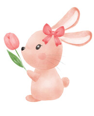 cute sweet kawaii happy smile baby bunny rabbit watercolour cartoon  kid animal spring Easter egg