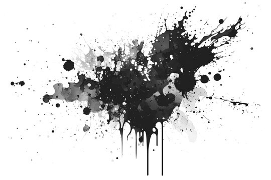 Black paint explosion on empty transparent background. Isolated painting brush splash. Generative ai