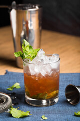Mint Julep cocktail booze refreshing bourbon whiskey, syrup and mint leaves
