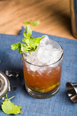 Mint Julep cocktail booze refreshing bourbon whiskey, syrup and mint leaves