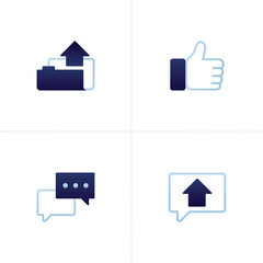 Icon vector of folder with up arrow, thumbs up line, stacked comments for conversations and feedback, comments with up arrow. Can be used for company websites, web, poster ads, mobile apps, banners