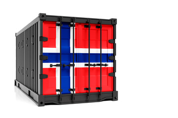  The concept of Norway export-import, container transporting and national delivery of goods. 3D illustration  container with the national flag of Norway , view front