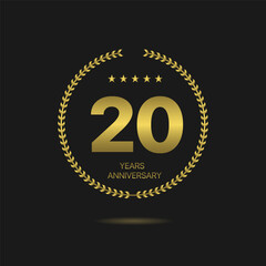 20 years Anniversary golden laurel wreath label