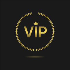 Vip golden laurel wreath vector label