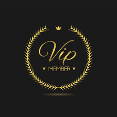 Fototapeta na wymiar Vip member golden laurel wreath vector label