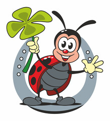 Cartoon Symbole des Glücks, Marienkäfer, Hufeisen, Kleeblatt