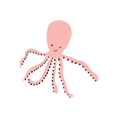 Octopus Character sea animal on deep background. Wild life illustration. Underwear world. Vector illustration.