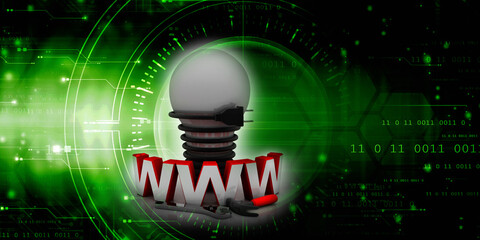 3d rendering WWW with CFL bulb connected charging cable near tools