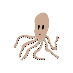 Octopus Character sea animal on deep background. Wild life illustration. Underwear world. Vector illustration.