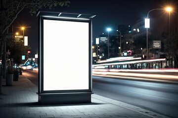 Empty billboard on the evening city street. mockup. generative AI