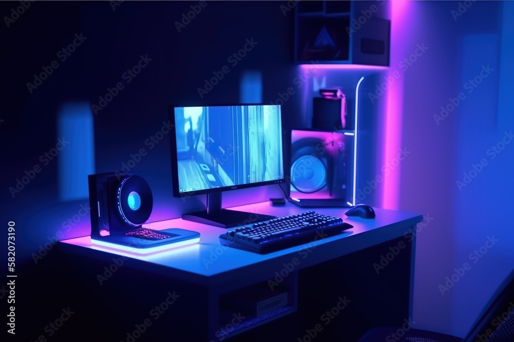 Aufkleber gaming pc computer glowing in dark. futuristic, modern illustration. innovative technologies. genera