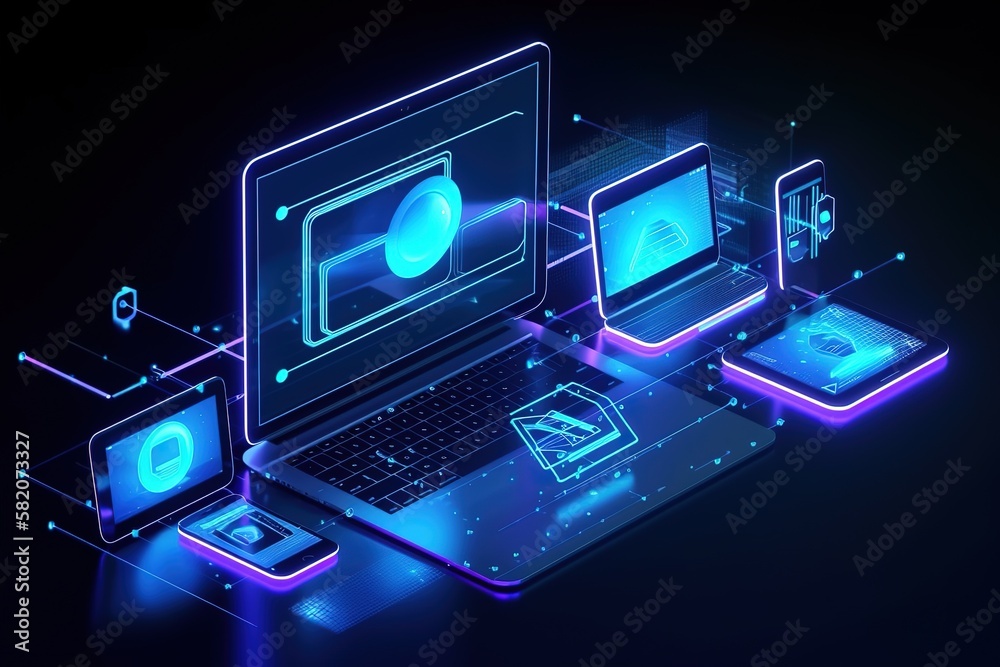 Aufkleber computer network technology, digital infrastructure of it business.futuristic, modern illustration. 