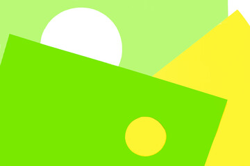 Abstract geometric shapes and lines green, yellow, white color paper texture background. Top view