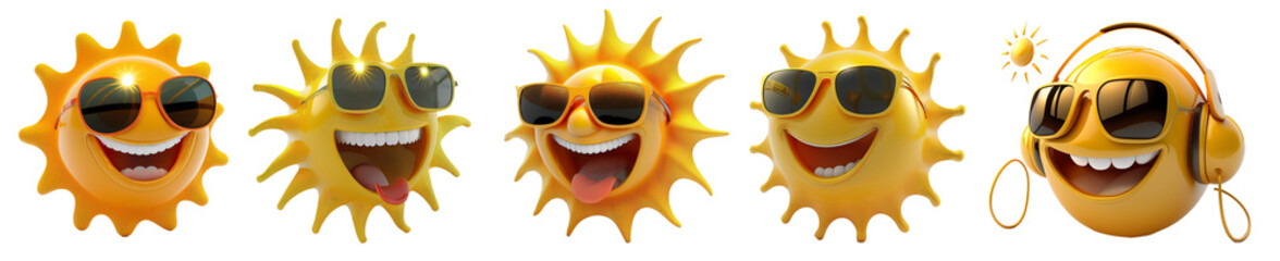 3d sun. smiling sun. Sun wearing sunglasses. sun isolated on blank background PNG.