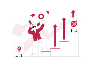 Business start up launching process, financial target investment, rocket space ship taking off concept illustration