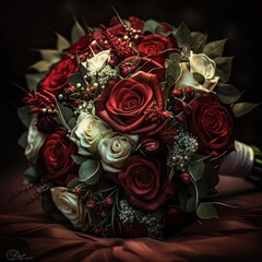 bouquette of red &white roses, wedding flowers
