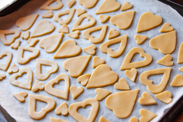 Homemade cookies of heart shape, baked for st. valentines day