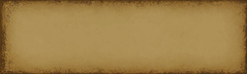 Yellowed paper texture with crayon burn and vintage frame. Wide banner illustration has sepia, ancient, and retro tone. Vector