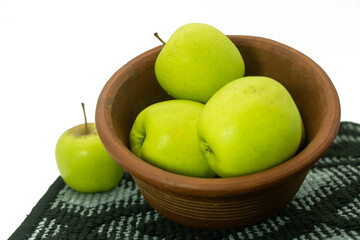 green Apple isolated on background.Top view.