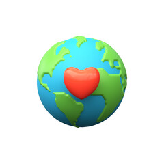 3d planet earth with heart. Respect for the environment.