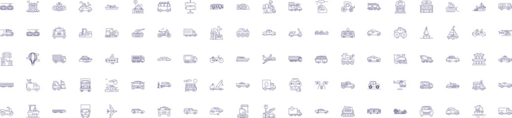 City transport line icons signs set. Design collection of Urban, Transportation, Bus, Subway, Metro, Automobile, Bicycle, Taxi outline concept vector illustrations