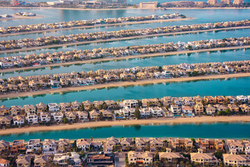Palm Jumeirah island in Dubai, modern architecture, beaches and villas