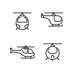 Helicopter outline icon set isolated on white background