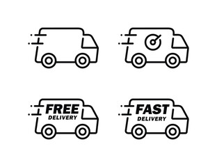 Car delivery line icon set isolated on white background