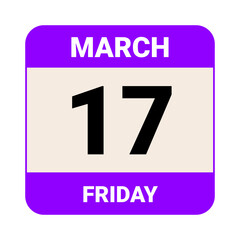17 March, Friday. Date template. Useful design for calendar or event promotion. Vector illustration EPS 10 File
