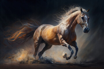 an horse running through dynamic, movement, beautiful painting, award-winning art, beautiful, Generative IA