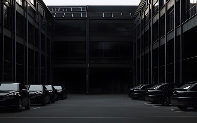 Fototapeta na wymiar Black car station Car production factory inside with copy space. Generative AI