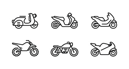 Motorbike outline icon set isolated on white background