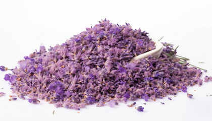 Obraz na płótnie Canvas pile of dried lavender petals and flowers isolated on white