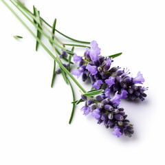 Still life of lavender flowers isolated on white background