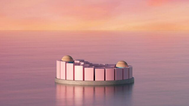 4K Video animation. Animated looped background of two balls rotating on a platform.	
