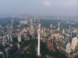 Fototapeta na wymiar Aerial view of Kuala Lumpur Tower (KL Tower) with Kuala Lumpur city view.