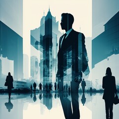 Business background with people silhouettes. Generative AI.