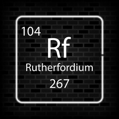 Rutherfordium neon symbol. Chemical element of the periodic table. Vector illustration.