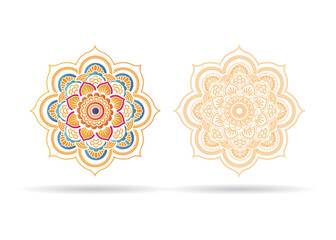  Mandala Design, Round gradient mandala on white isolated background. Mandala with floral patterns