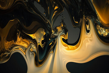 Beautiful mesmerizing gold golden abstract fluid background wallpaper texture. Yellow liquid gold motion flow pattern. Ai generated