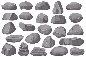 Rocks and stones elements set concept in the flat cartoon style. Images of rocks and stones of various shapes. Vector illustration.