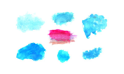 A set of watercolor stains with a pink and blue brush stroke. hand draw brush set
