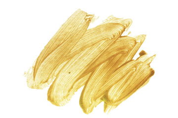 Golden Acrylic paint brush smear stroke on a transparent background.