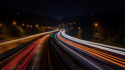 Fototapeta na wymiar Autobahn Strasse Traffic Highway Night Traffic Light Trails