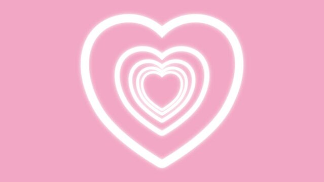 aesthetics glowing white heart tunnel on pink background, cute motion background